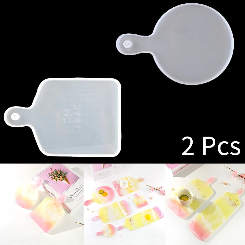 2 Pcs Handle Tray Set Molde Silicona Resina Cutting Board Molds Coaster DIY Epoxy Silicone Resin Mold For Home Desk Craft Tools