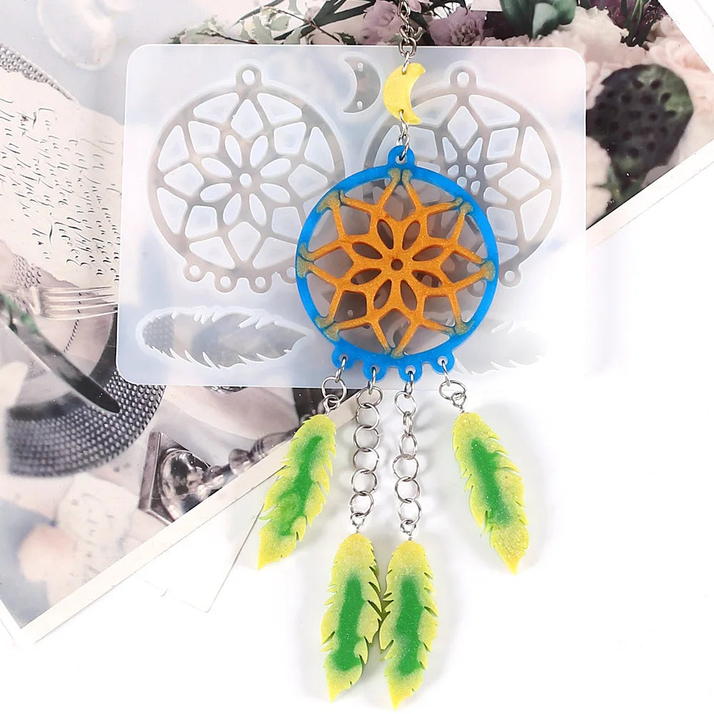 DIY Dreamcatcher Crystal Epoxy Resin Mold Pendant Earrings Silicone Mold For Jewelry Making