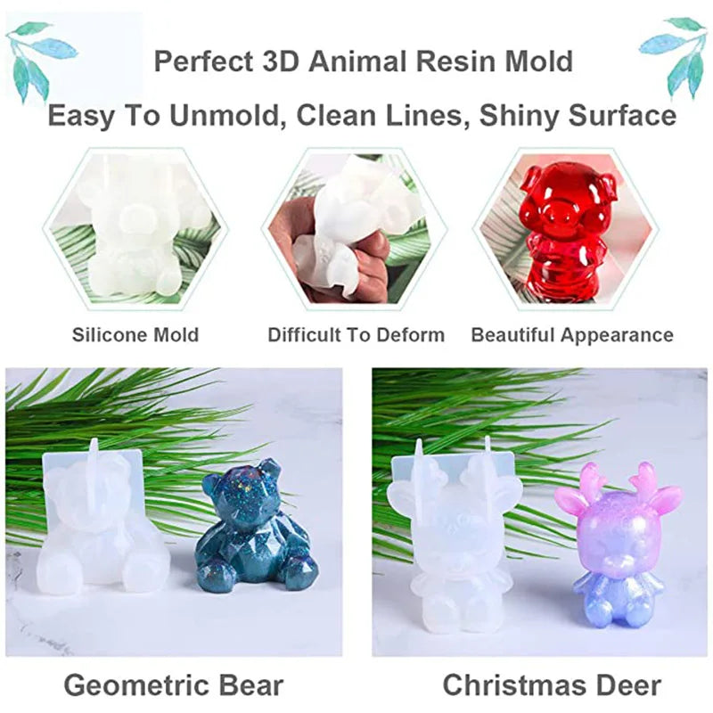 1pc 3D Animal Resin Molds Wolf Rabbit Dog Bear Epoxy Silicone Moulds DIY Crafts Casting Mold For Home Accessories