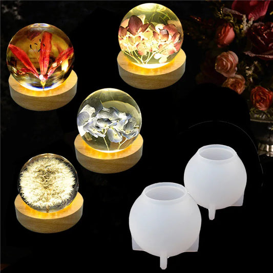 Crystal Ball Mold Diy Round Ball Night Light Silicone Mold Silicone Epoxy Resin Mold Led Night Light Lamp Holder Bottle Mold