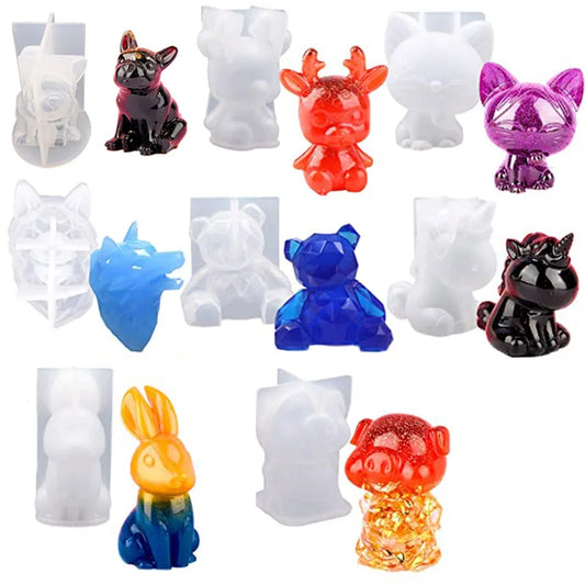 1pc 3D Animal Resin Molds Wolf Rabbit Dog Bear Epoxy Silicone Moulds DIY Crafts Casting Mold For Home Accessories