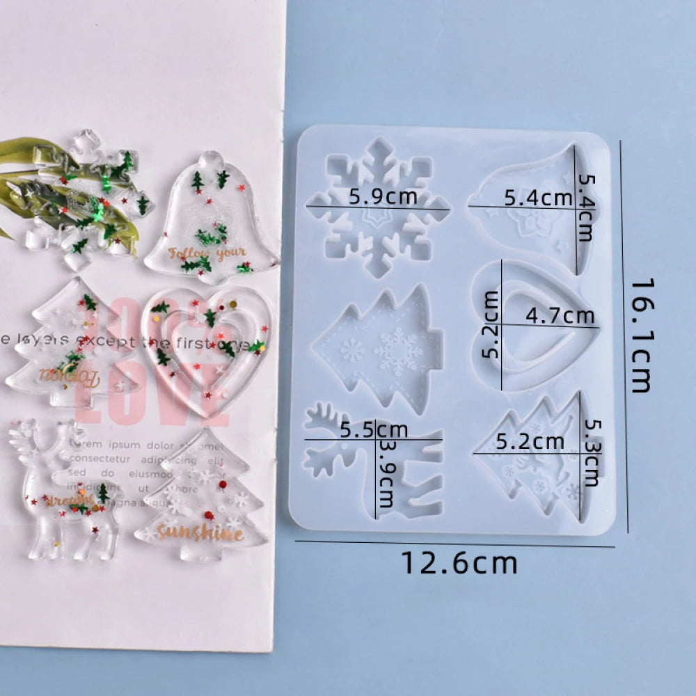 Christmas Mold DIY Resin Crystal Epoxy Mold Snowflake Elk Pendant Keychain Listing Jewelry Silicone Mold Set For Resin