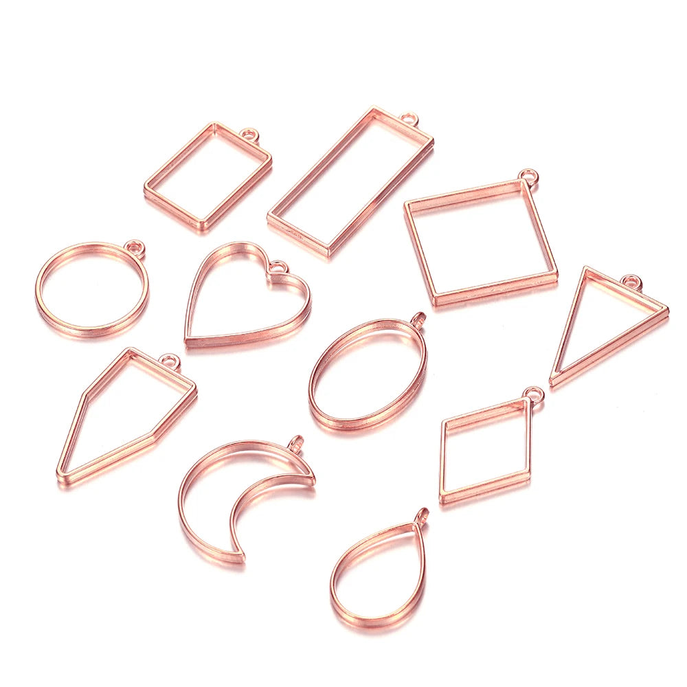 11-22Pcs Metal Geometric Hollow Frame Bezel Border Molds UV Epoxy Resin Molds For DIY Jewelry Making Findings Round Pendants