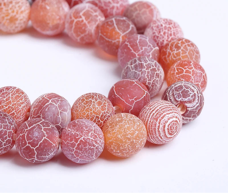 4-12mm Natural Matte Frost Cracked Agates Beads Dragon Veins Agates Loose Beads For Jewelry Making DIY Bracelets Various Colors