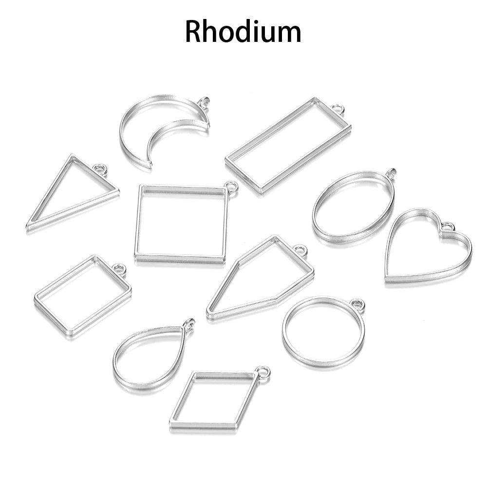 11-22Pcs Metal Geometric Hollow Frame Bezel Border Molds UV Epoxy Resin Molds For DIY Jewelry Making Findings Round Pendants