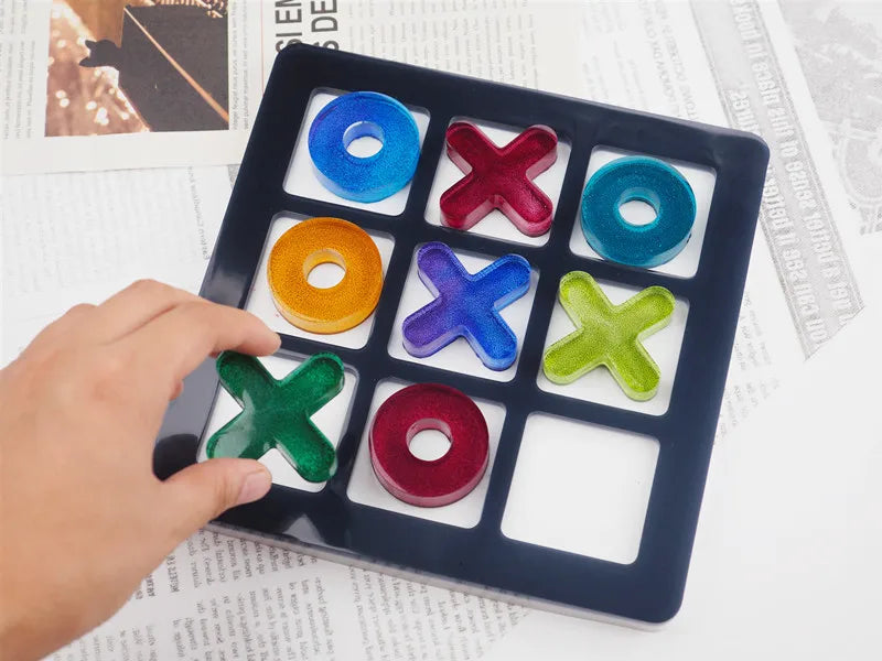 DIY Tic-tac-toe Crystal Epoxy Resin Mold OX Chess Game Mirror Silicone Mold