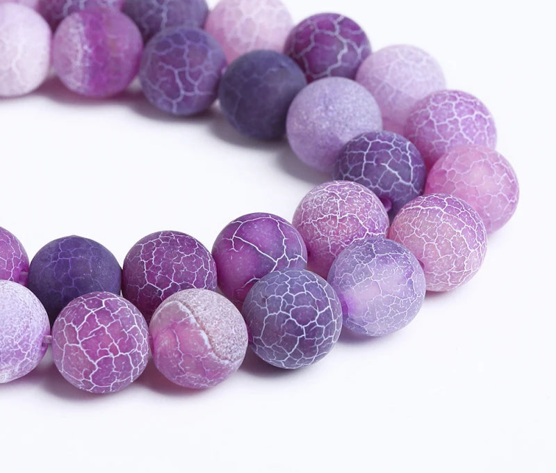 4-12mm Natural Matte Frost Cracked Agates Beads Dragon Veins Agates Loose Beads For Jewelry Making DIY Bracelets Various Colors