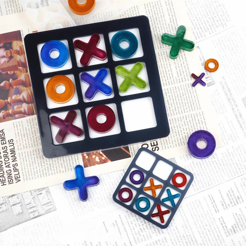 DIY Tic-tac-toe Crystal Epoxy Resin Mold OX Chess Game Mirror Silicone Mold