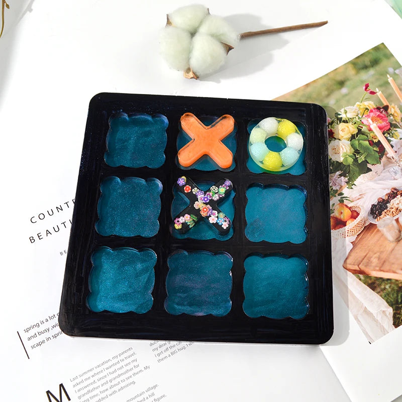 DIY XO Chess Game Classic Silikon Form Molde Resina Epoxi Tictactoe Board Mould Resin Mold Silcone For Parent-Child Interaction