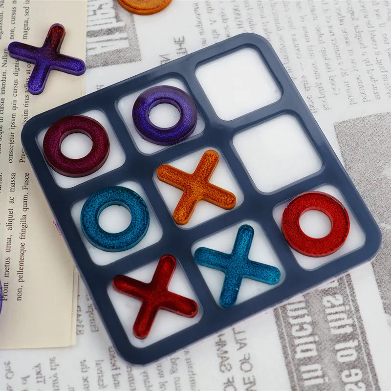 DIY Tic-tac-toe Crystal Epoxy Resin Mold OX Chess Game Mirror Silicone Mold