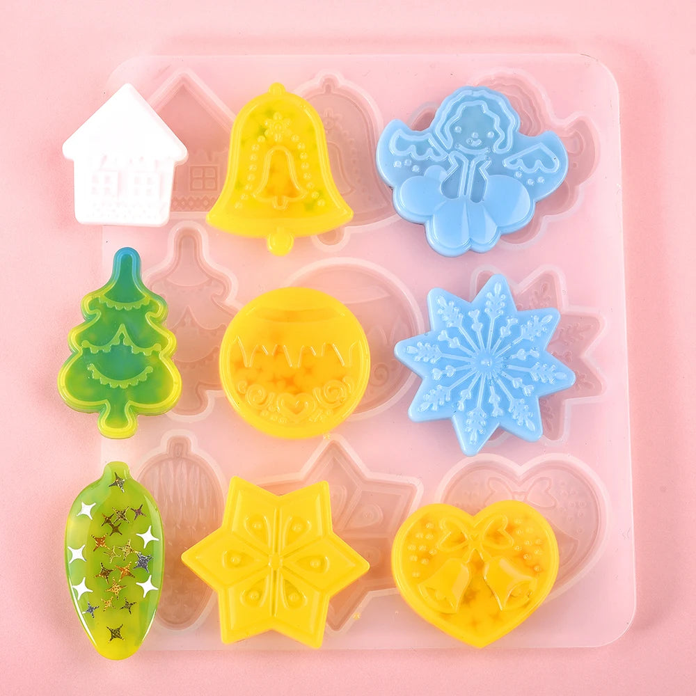 Christmas Mold DIY Resin Crystal Epoxy Mold Snowflake Elk Pendant Keychain Listing Jewelry Silicone Mold Set For Resin