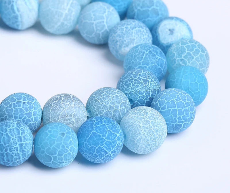 4-12mm Natural Matte Frost Cracked Agates Beads Dragon Veins Agates Loose Beads For Jewelry Making DIY Bracelets Various Colors