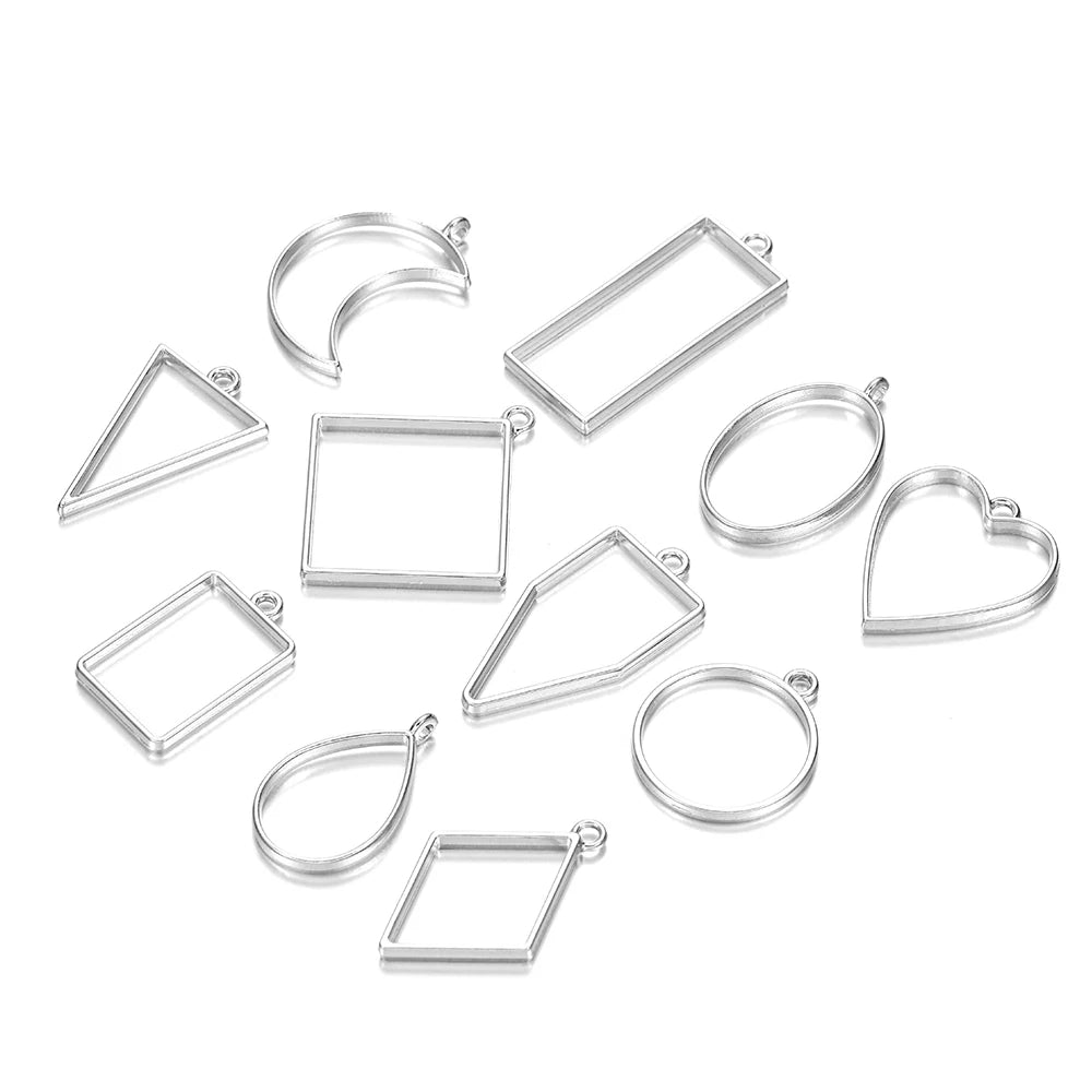 11-22Pcs Metal Geometric Hollow Frame Bezel Border Molds UV Epoxy Resin Molds For DIY Jewelry Making Findings Round Pendants