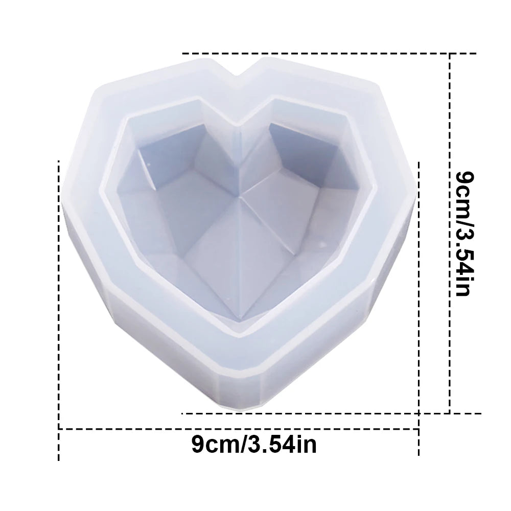 3DDiamond Soap Moulds Love Heart Design Silicone Mold DIY Car Pendant Gypsum Plaster Heart Mold Diamond Candle Molds Soap making