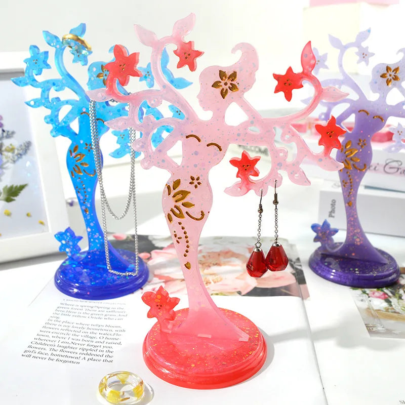 DIY Crystal Epoxy Resin Mold Beauty Jewelry Stand Mold Jewelry Display Stand Mirror Swing Table Silicone Mold