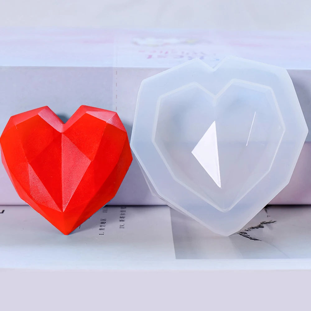 3DDiamond Soap Moulds Love Heart Design Silicone Mold DIY Car Pendant Gypsum Plaster Heart Mold Diamond Candle Molds Soap making