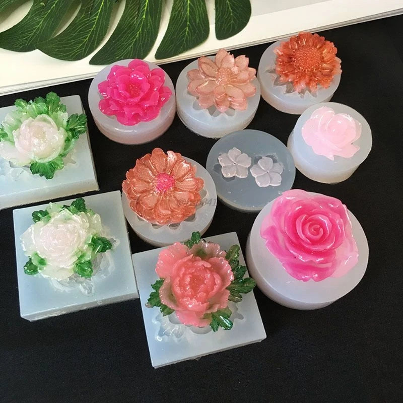 DIY Flower Silicone Molds Epoxy Resin Camellia Peony Daisy Lotus Flower Jewlery Making Tools