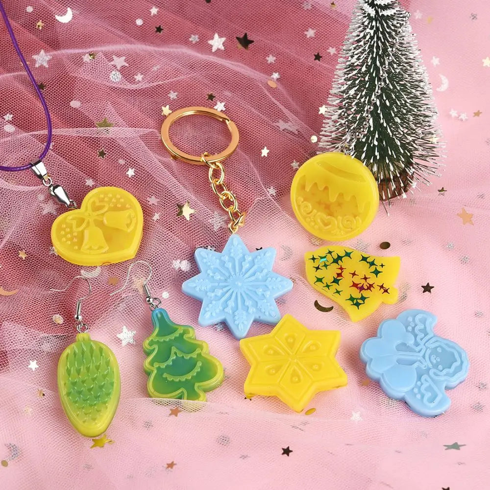 Christmas Mold DIY Resin Crystal Epoxy Mold Snowflake Elk Pendant Keychain Listing Jewelry Silicone Mold Set For Resin