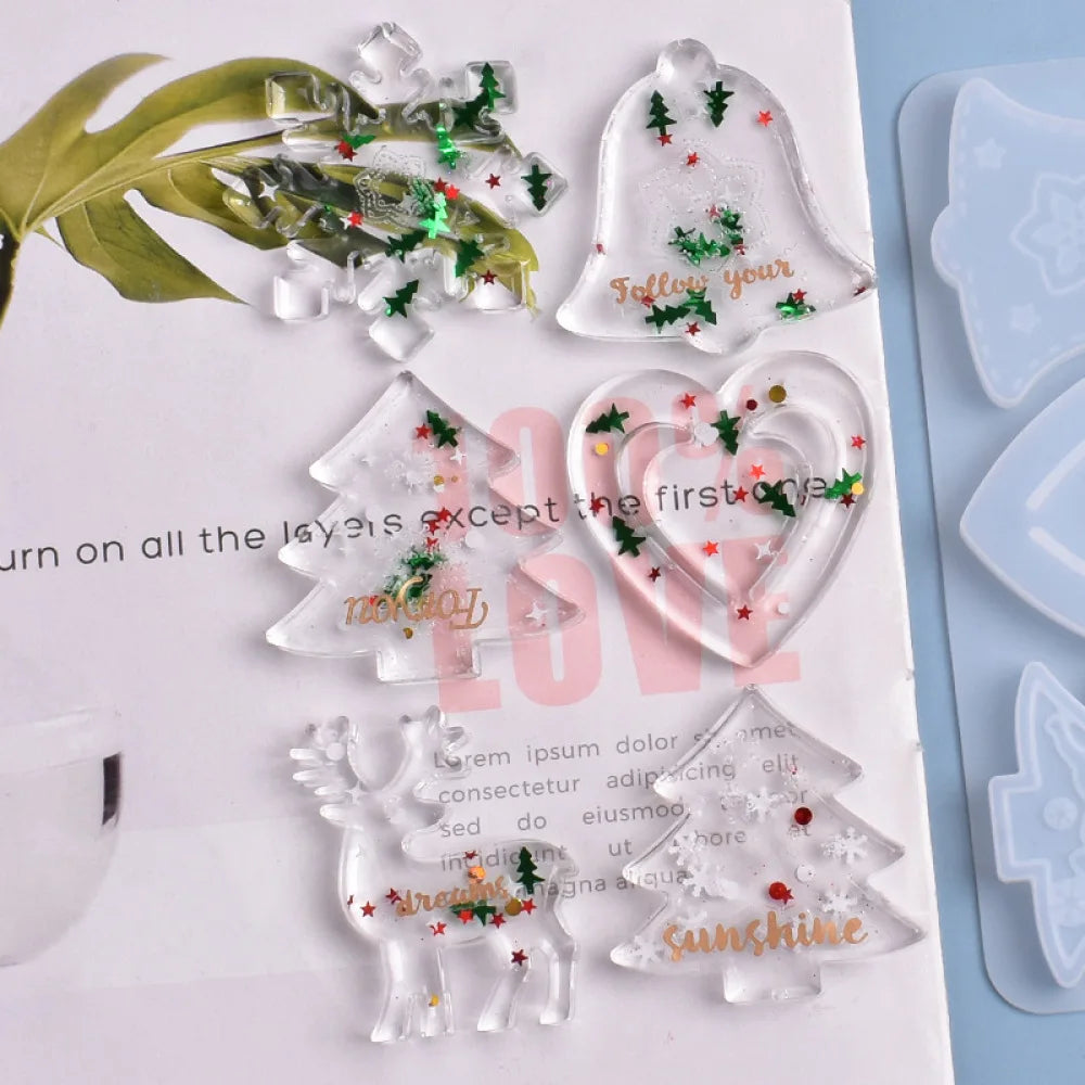 Christmas Mold DIY Resin Crystal Epoxy Mold Snowflake Elk Pendant Keychain Listing Jewelry Silicone Mold Set For Resin