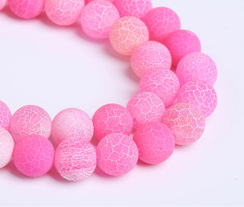 4-12mm Natural Matte Frost Cracked Agates Beads Dragon Veins Agates Loose Beads For Jewelry Making DIY Bracelets Various Colors