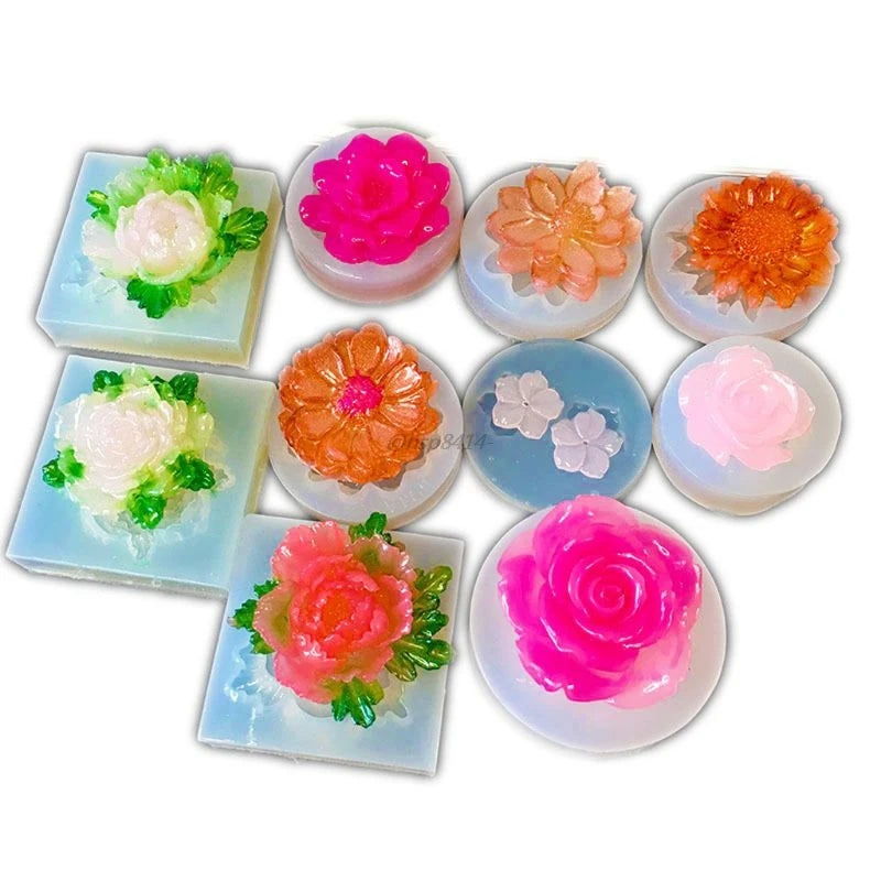 DIY Flower Silicone Molds Epoxy Resin Camellia Peony Daisy Lotus Flower Jewlery Making Tools