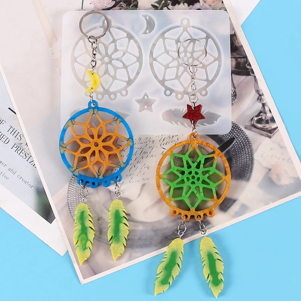 DIY Dreamcatcher Crystal Epoxy Resin Mold Pendant Earrings Silicone Mold For Jewelry Making