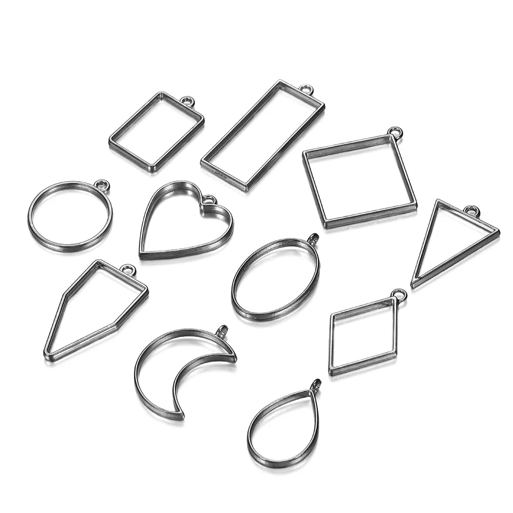 11-22Pcs Metal Geometric Hollow Frame Bezel Border Molds UV Epoxy Resin Molds For DIY Jewelry Making Findings Round Pendants