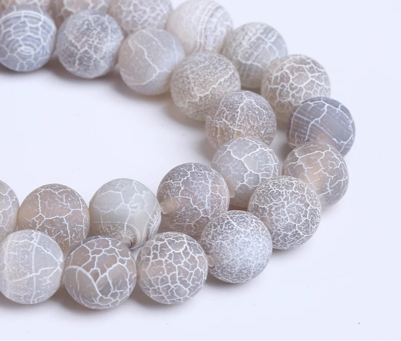 4-12mm Natural Matte Frost Cracked Agates Beads Dragon Veins Agates Loose Beads For Jewelry Making DIY Bracelets Various Colors