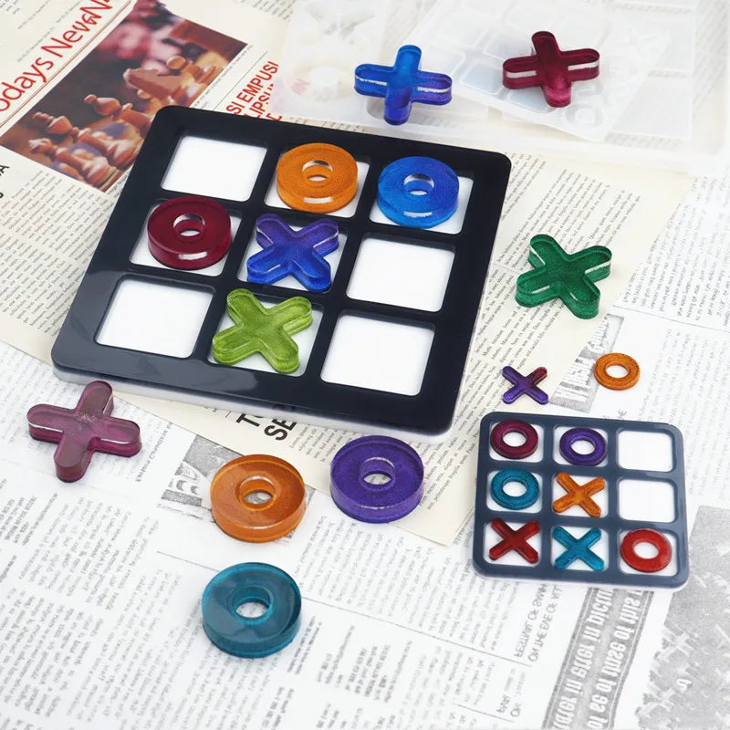 DIY Tic-tac-toe Crystal Epoxy Resin Mold OX Chess Game Mirror Silicone Mold