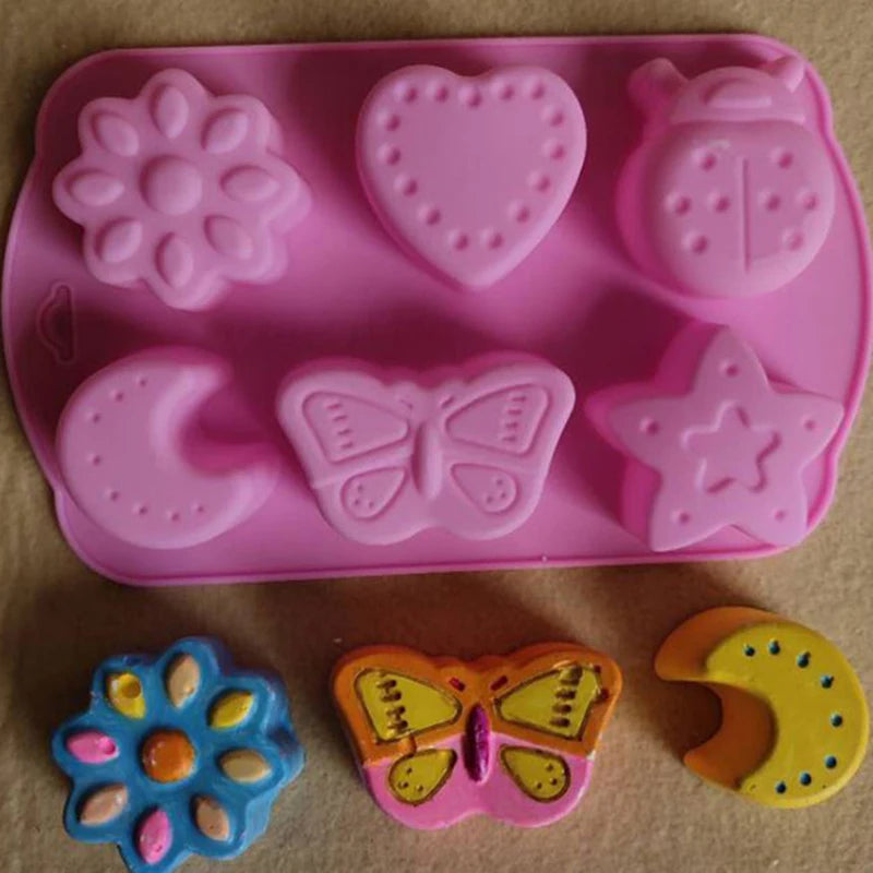 6 Different Shapes DIY Handmade Silicone Soap Mold Chocolate Biscuit Fondant Cake Creative Production Template Free Shipping