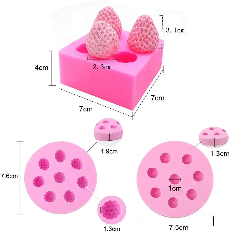 3D Candle Mold Mini Strawberry Raspberry Blueberry Tangerine Segment Fruit Fondant Soap Candle Mulberry Wax Melts silicone Molds