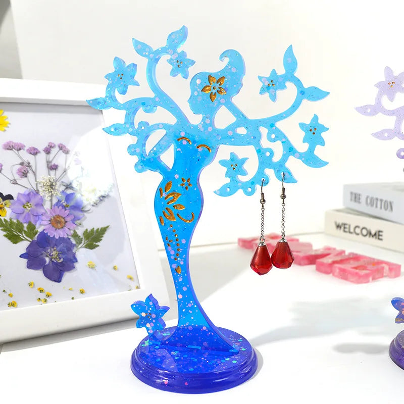 DIY Crystal Epoxy Resin Mold Beauty Jewelry Stand Mold Jewelry Display Stand Mirror Swing Table Silicone Mold