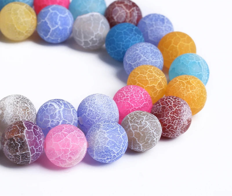 4-12mm Natural Matte Frost Cracked Agates Beads Dragon Veins Agates Loose Beads For Jewelry Making DIY Bracelets Various Colors