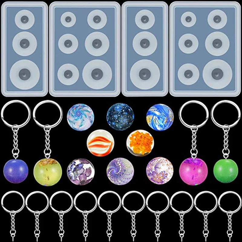 Crystal Round Ball Silicone Mold 6 Even Sphere Beads Universe Spheroid Moulds For DIY Necklace Bracelet UV Resin Jewelry Making