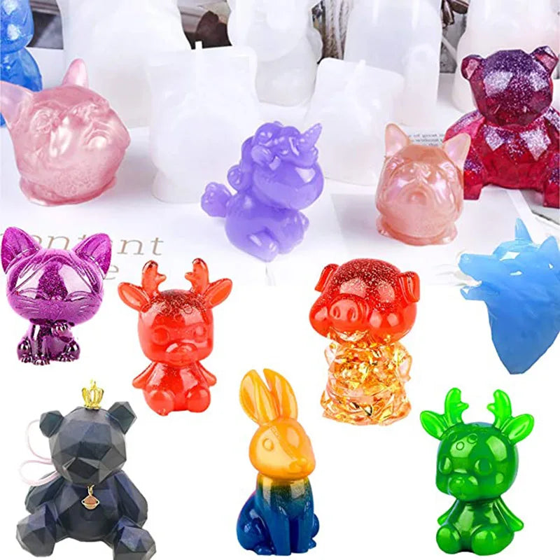 1pc 3D Animal Resin Molds Wolf Rabbit Dog Bear Epoxy Silicone Moulds DIY Crafts Casting Mold For Home Accessories