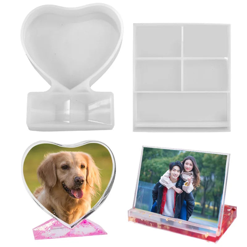 DIY Crystal Epoxy Resin Mold Mirror Jewelry Ornaments Multi-Specification Size Love Rectangle Photo Frame Silicone Mold