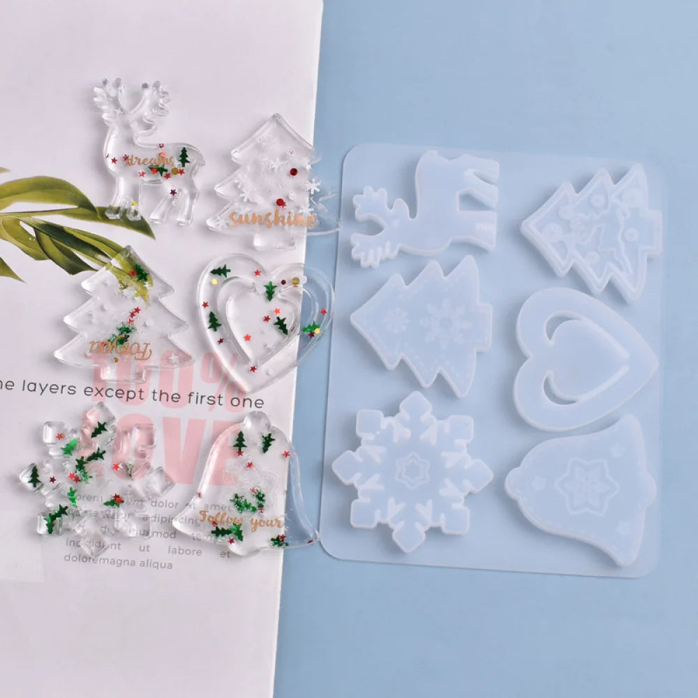 Christmas Mold DIY Resin Crystal Epoxy Mold Snowflake Elk Pendant Keychain Listing Jewelry Silicone Mold Set For Resin