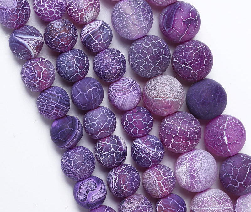 4-12mm Natural Matte Frost Cracked Agates Beads Dragon Veins Agates Loose Beads For Jewelry Making DIY Bracelets Various Colors