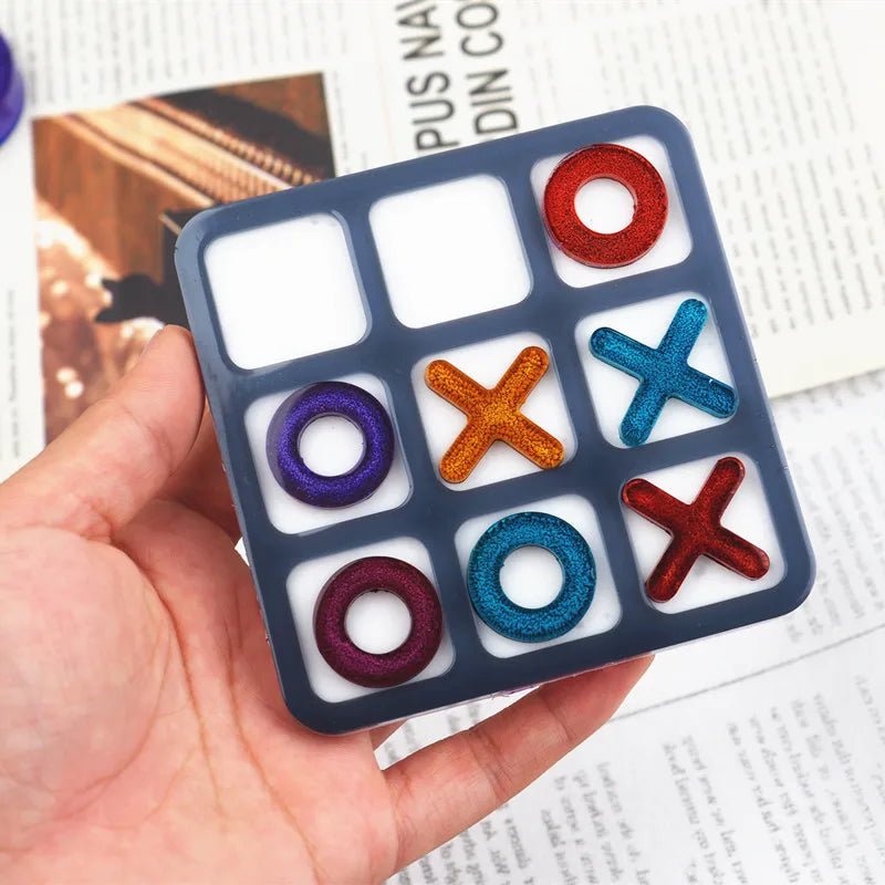 DIY Tic-tac-toe Crystal Epoxy Resin Mold OX Chess Game Mirror Silicone Mold