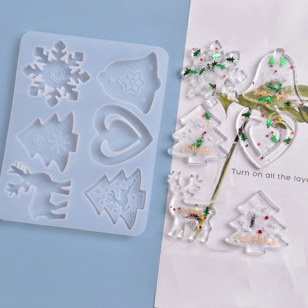 Christmas Mold DIY Resin Crystal Epoxy Mold Snowflake Elk Pendant Keychain Listing Jewelry Silicone Mold Set For Resin