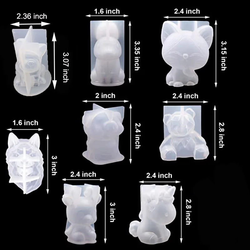 1pc 3D Animal Resin Molds Wolf Rabbit Dog Bear Epoxy Silicone Moulds DIY Crafts Casting Mold For Home Accessories