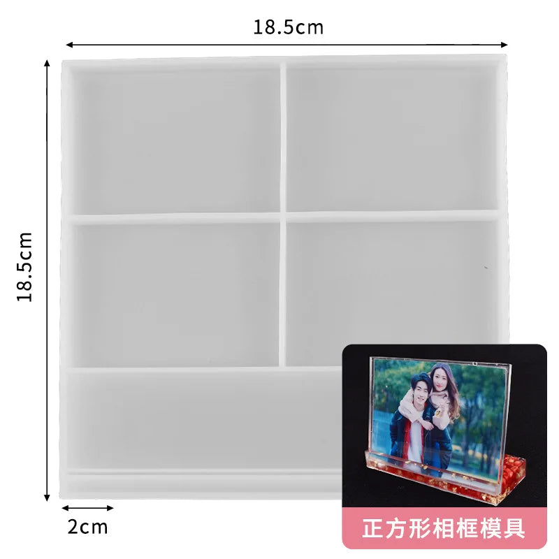 DIY Crystal Epoxy Resin Mold Mirror Jewelry Ornaments Multi-Specification Size Love Rectangle Photo Frame Silicone Mold