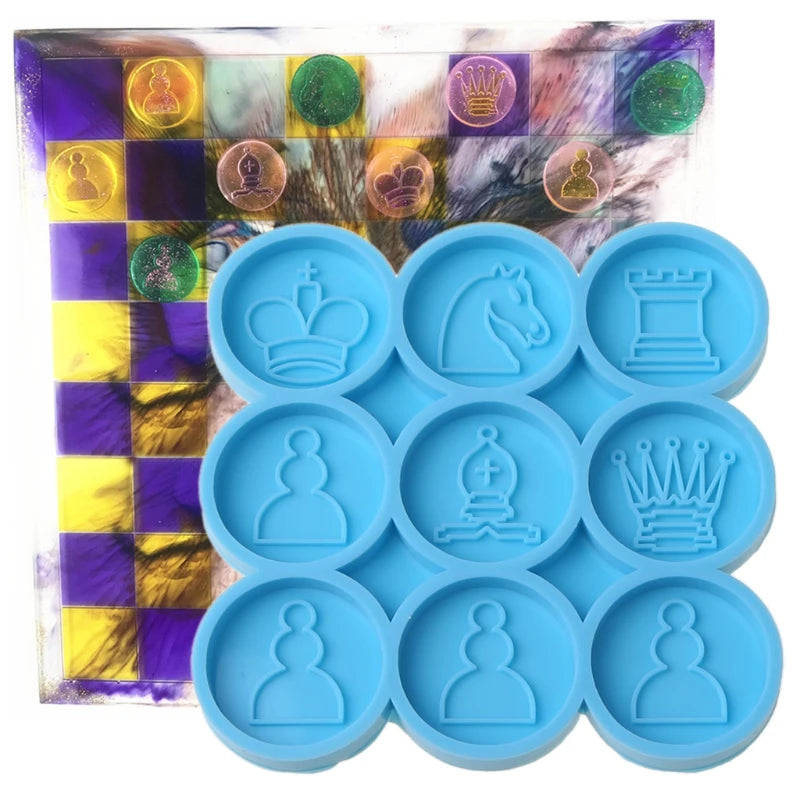 9 Pcs International Chess Piece Epoxy Resin Mold DIY Crafts Casting Tool Chessman Toy Silicone Mould