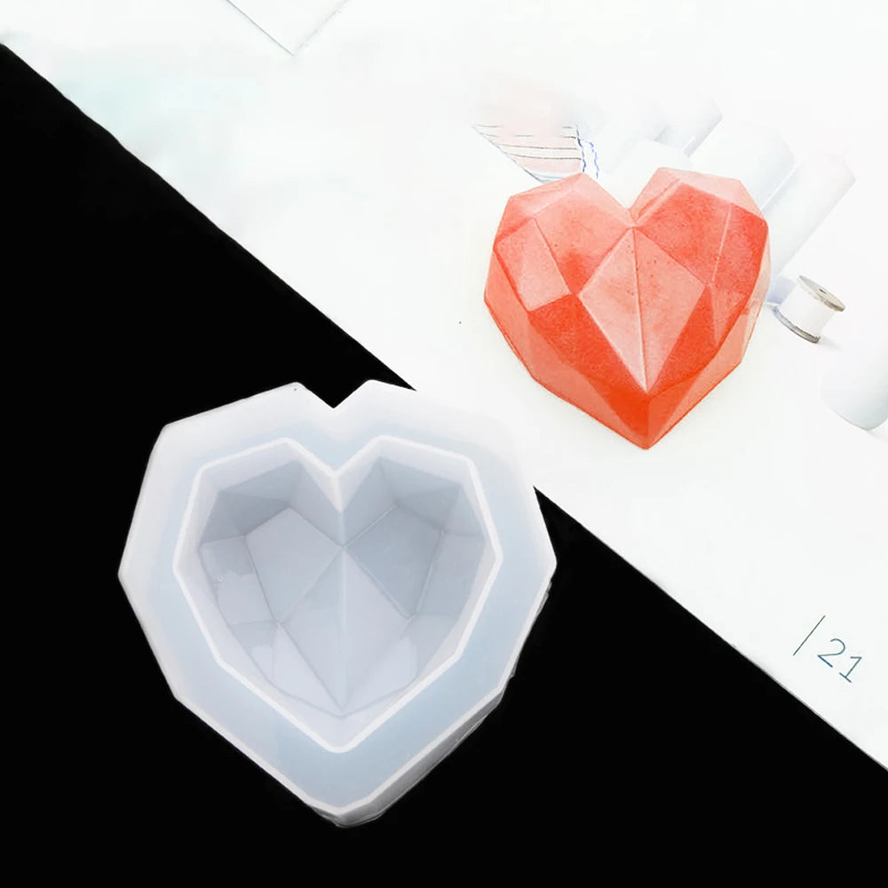 3DDiamond Soap Moulds Love Heart Design Silicone Mold DIY Car Pendant Gypsum Plaster Heart Mold Diamond Candle Molds Soap making