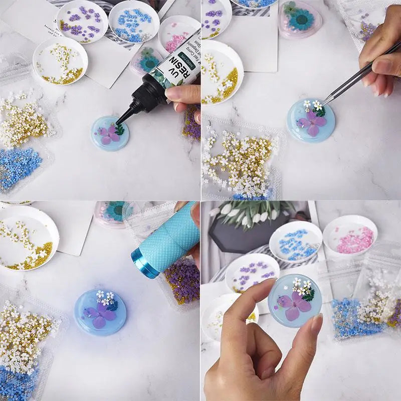 1pack Acrylic Flower Resin Filling For Epoxy Resin Mold Filler Nail Art Decoration Mixed Size Flower With Beads Jewelry Filling