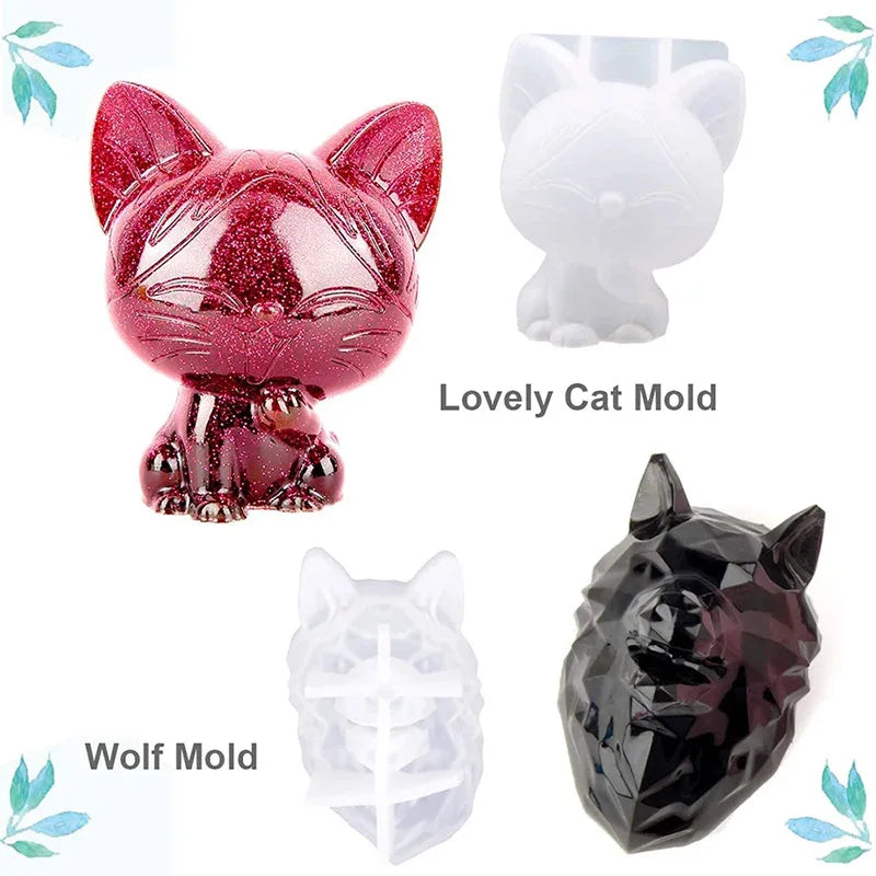 1pc 3D Animal Resin Molds Wolf Rabbit Dog Bear Epoxy Silicone Moulds DIY Crafts Casting Mold For Home Accessories