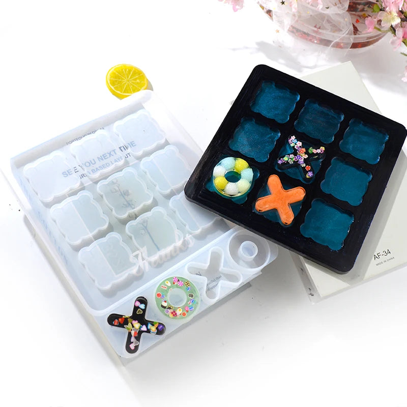 DIY XO Chess Game Classic Silikon Form Molde Resina Epoxi Tictactoe Board Mould Resin Mold Silcone For Parent-Child Interaction