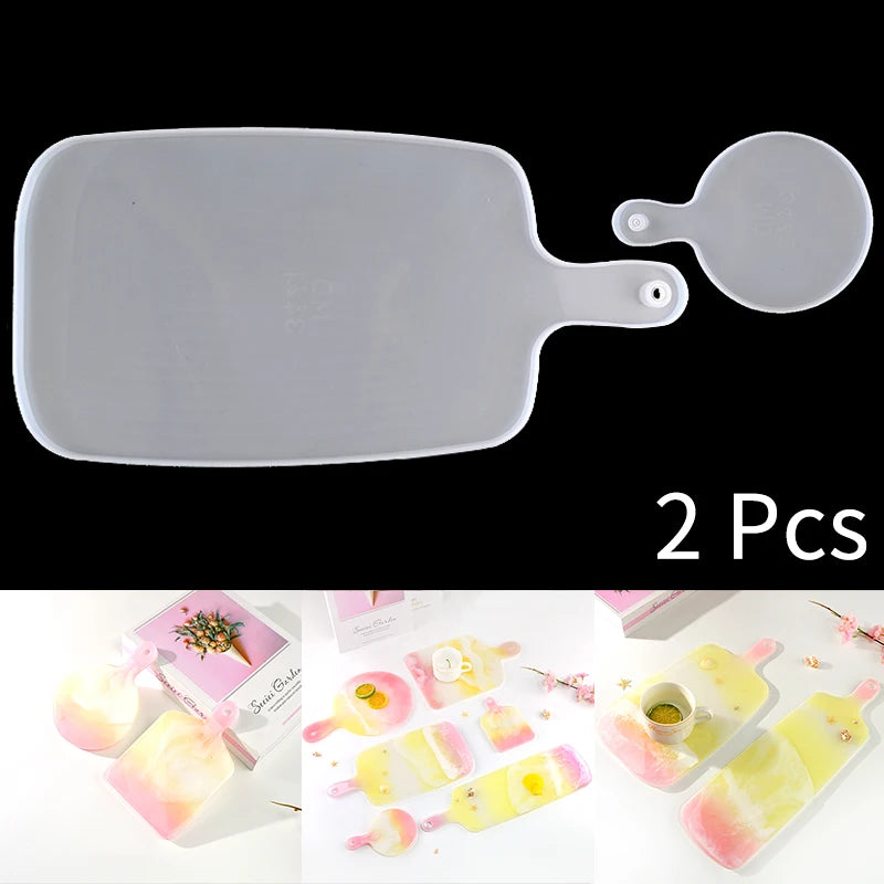 2 Pcs Handle Tray Set Molde Silicona Resina Cutting Board Molds Coaster DIY Epoxy Silicone Resin Mold For Home Desk Craft Tools