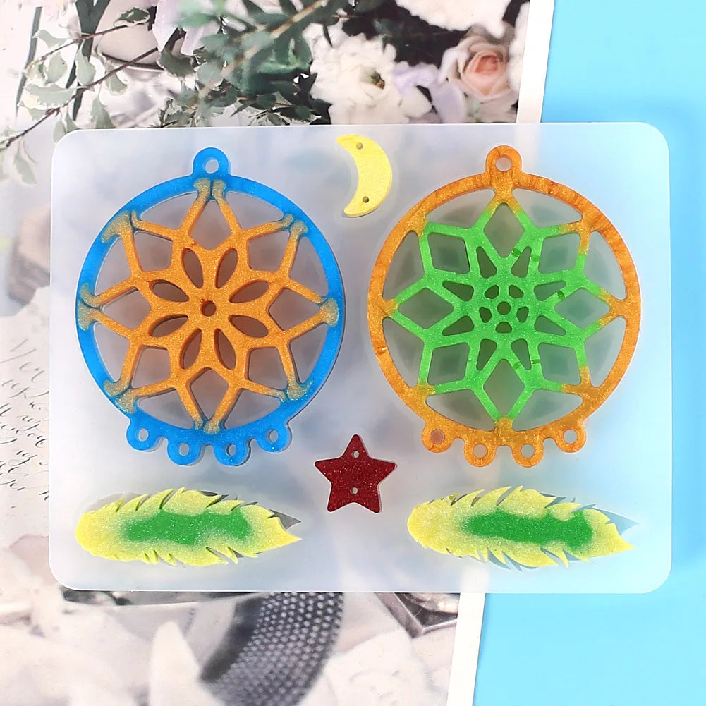 DIY Dreamcatcher Crystal Epoxy Resin Mold Pendant Earrings Silicone Mold For Jewelry Making