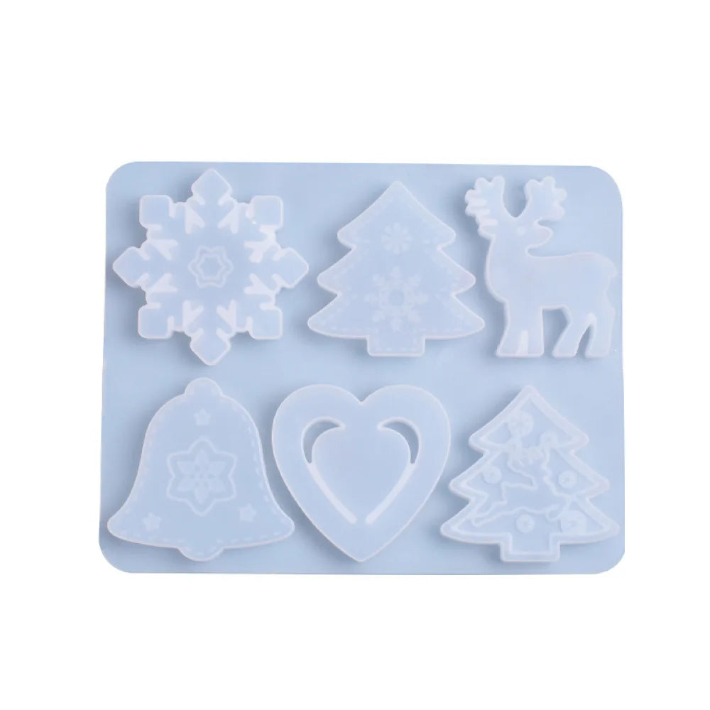 Christmas Mold DIY Resin Crystal Epoxy Mold Snowflake Elk Pendant Keychain Listing Jewelry Silicone Mold Set For Resin